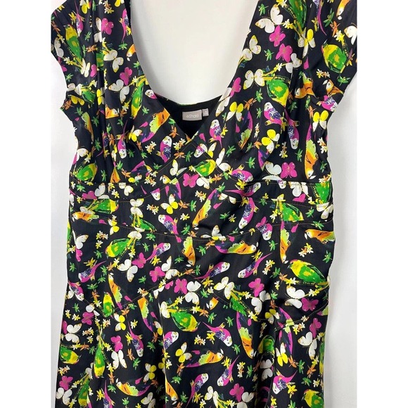 Eshakti Floral Butterfly Bird Dress V-Neck Cap Sleeve A-Line Plus Size 3X 26W - Picture 4 of 16